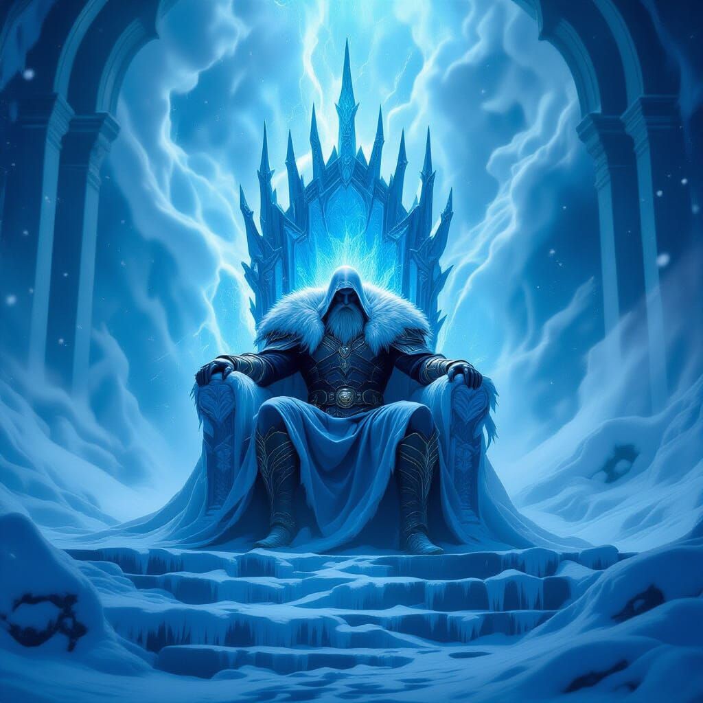 Frost King on Icy Throne in Blue Magic Castle