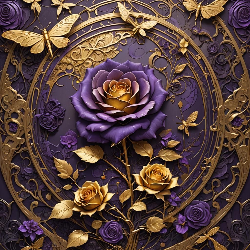 the rose of time, a purple rose flacked in gold lining, the ...