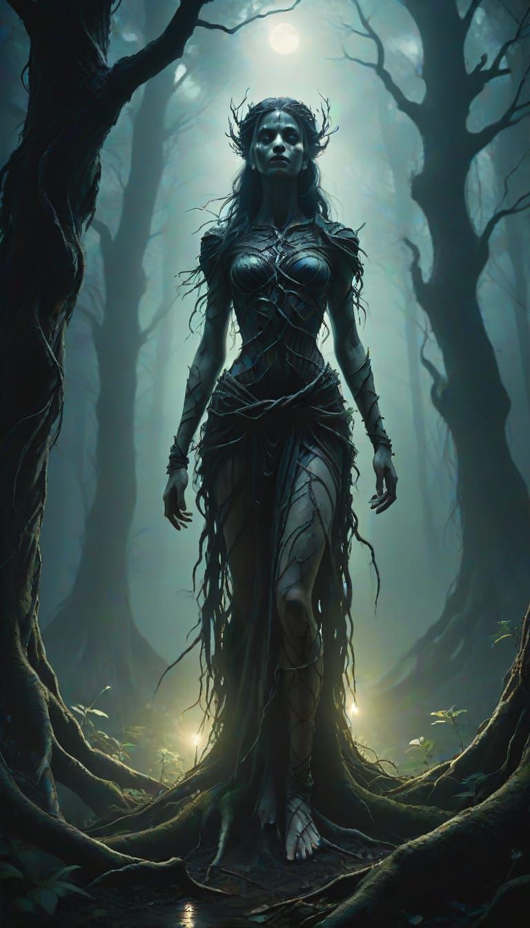 Mystical Forest Goddess in Dark Fantasy Art