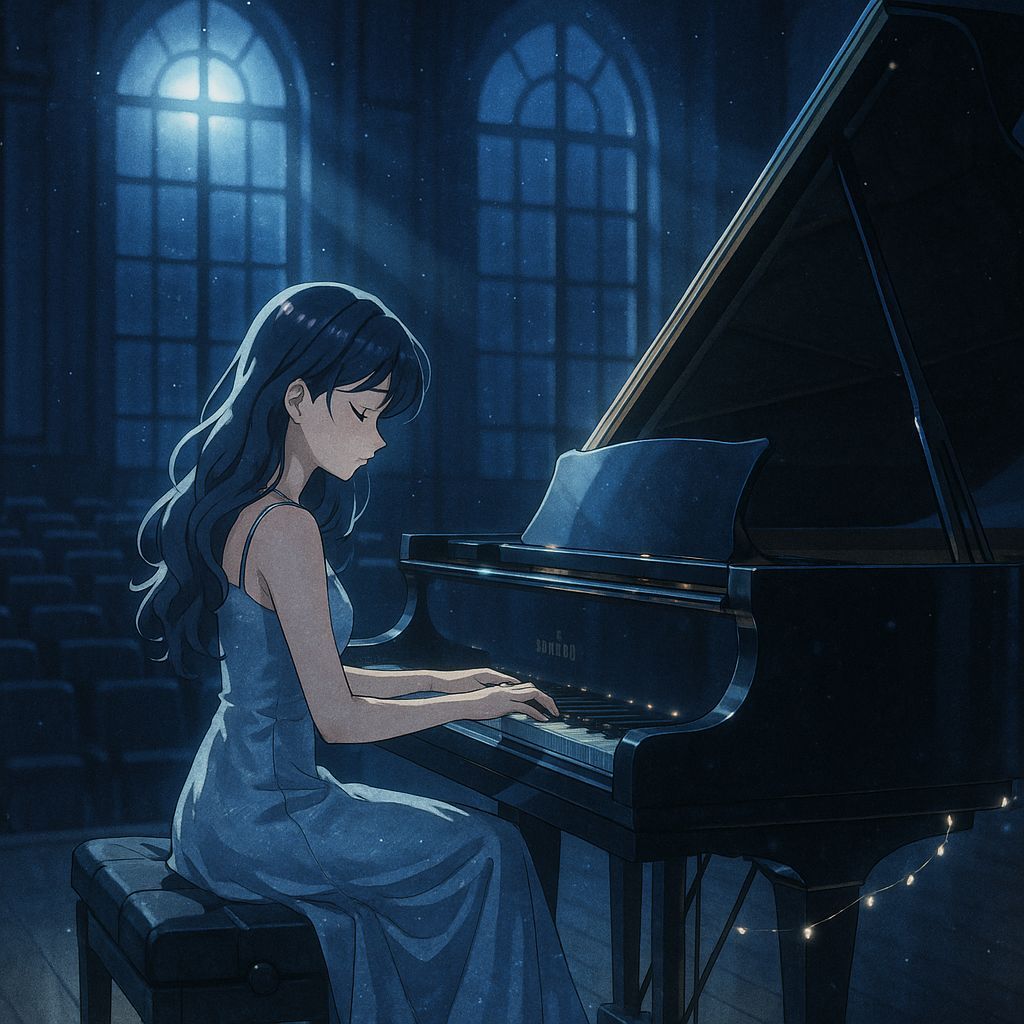 Elegant Anime Girl in Concert Hall: Ghibli-Style