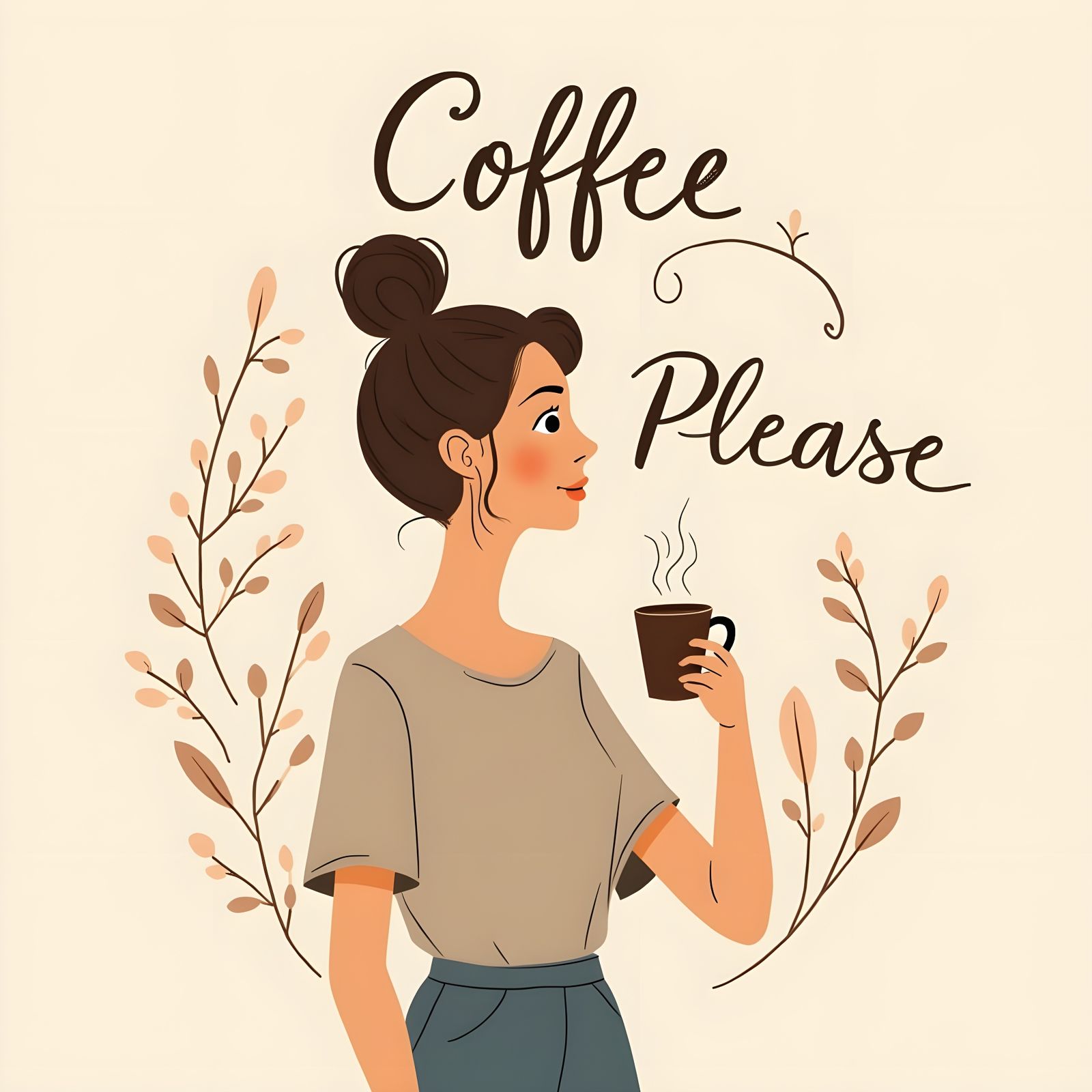 Cozy Coffee Design with Handwritten Text and Cute Doodle