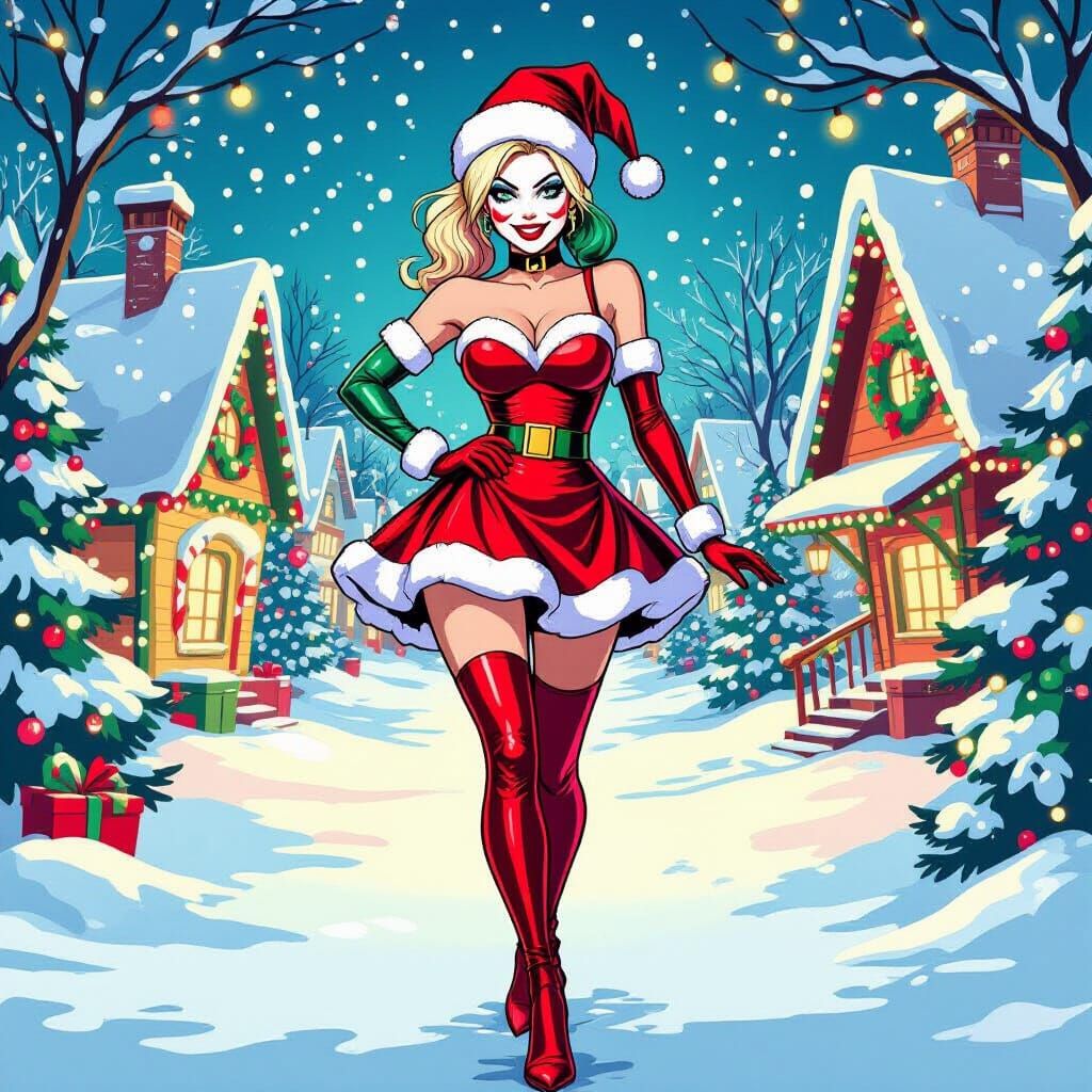 Harley Quinn in Santa's Village Illustration