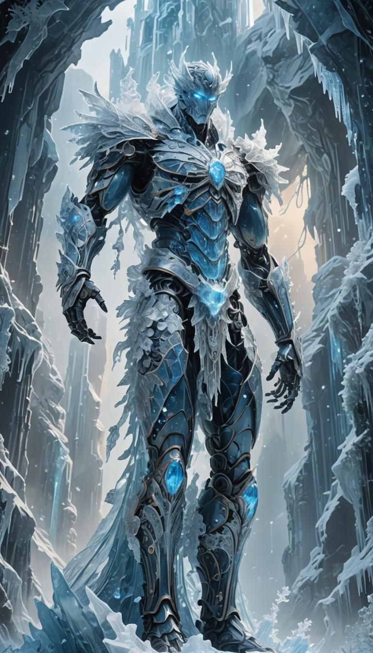Icy Titan in Anime Style with Fractal Details