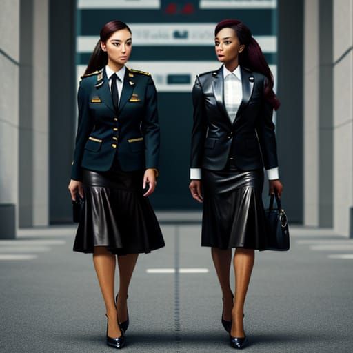 Businesswoman and Military Officer Talking Together