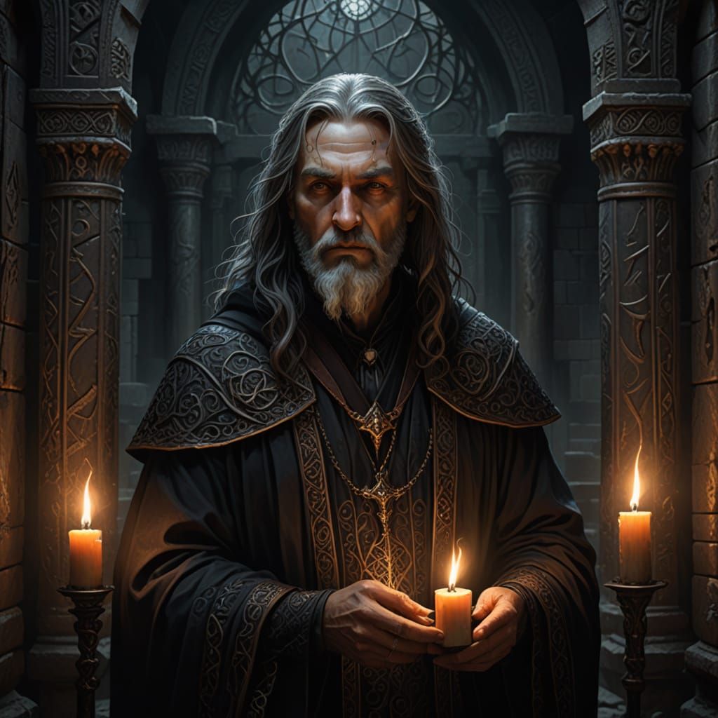 Ethereal Dark Magic Wizard in Ancient Temple