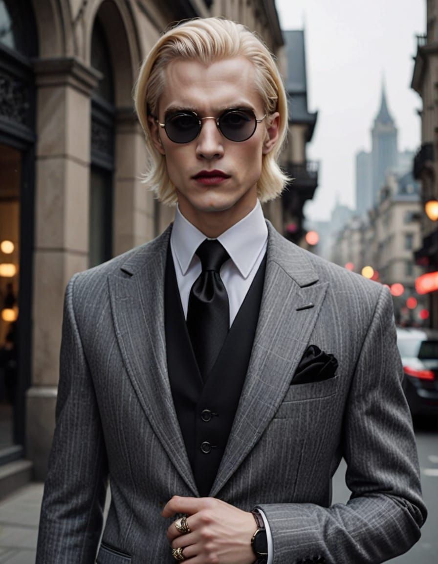 Modern Vampire in Haute Couture Grey Suit
