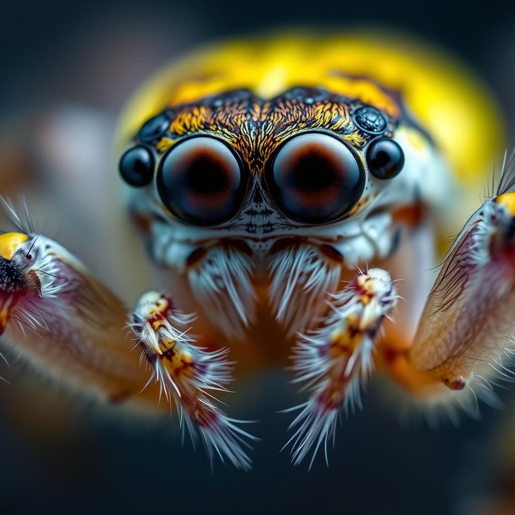 Macro Photo of Jumping Spider Face in Dark Fantasy Style
