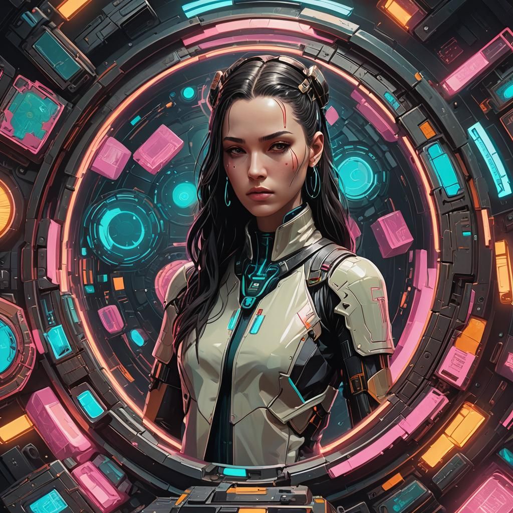 Divine Feminine Twin Flame in Cyberpunk Neon