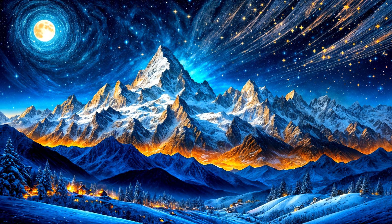 Magical Swiss Alps Nightscape with Diamond Stars
