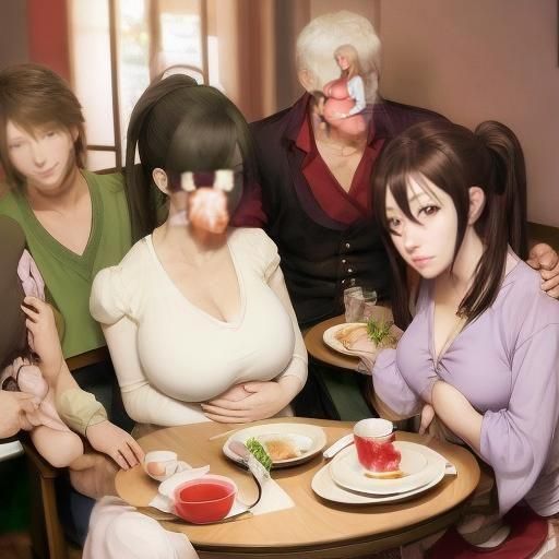 Pregnant Woman with Family in Anime Style