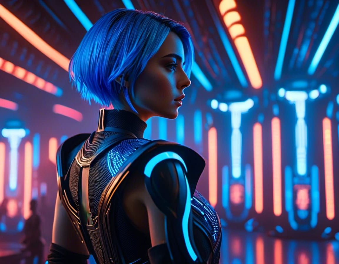 Blade Runner Holographic Girlfriend in Cyberpunk Style