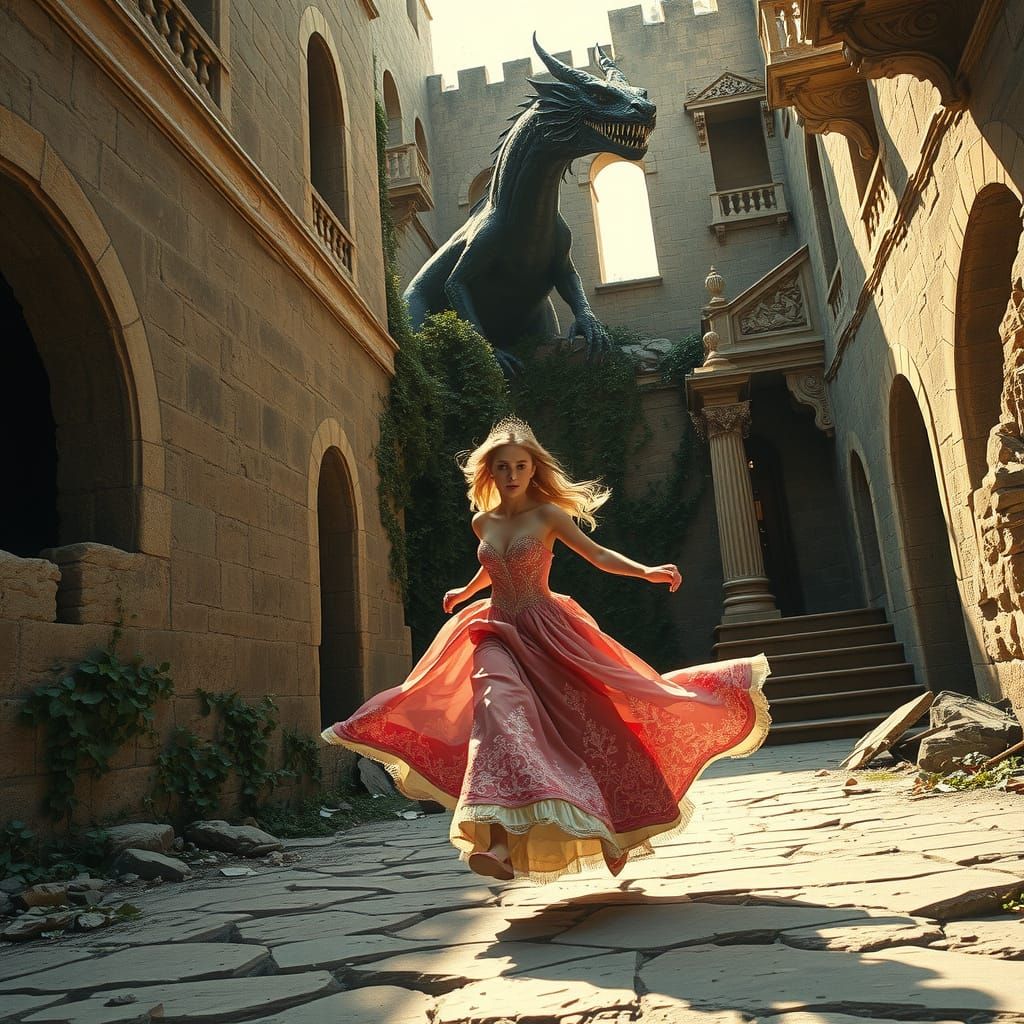 Princess Aurora Flees Castle in Vibrant, Whimsical World