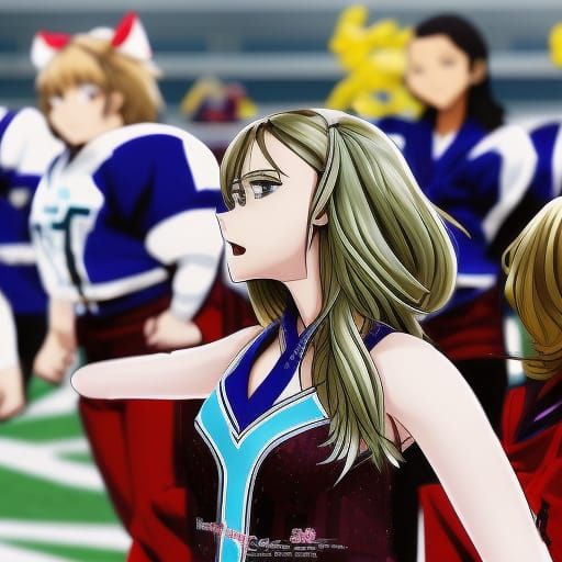 Cheerleader on Football Field in Anime Style