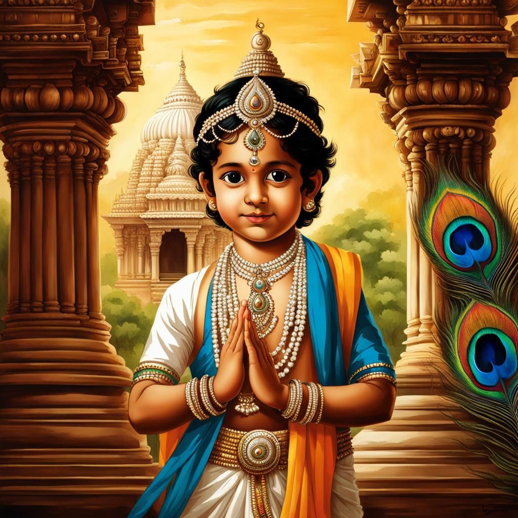 Young Krishna Entering a Beautiful Temple