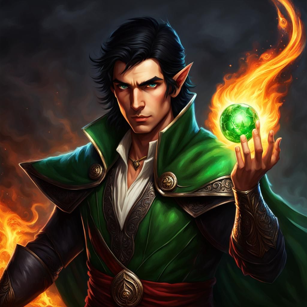 Half Elf Sorcerer Casting Fireball Spell