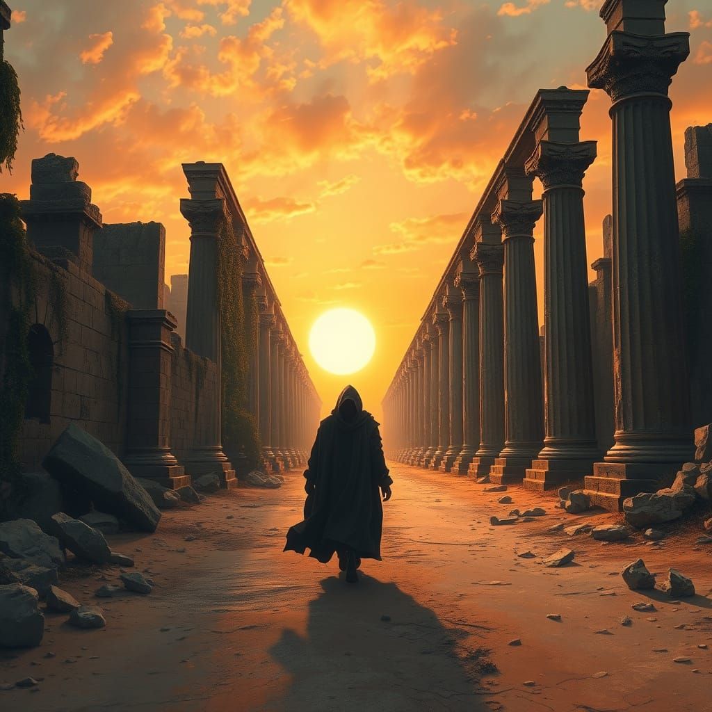 Ancient Ruins Bask in Warm Sunset Hues, Forgotten History