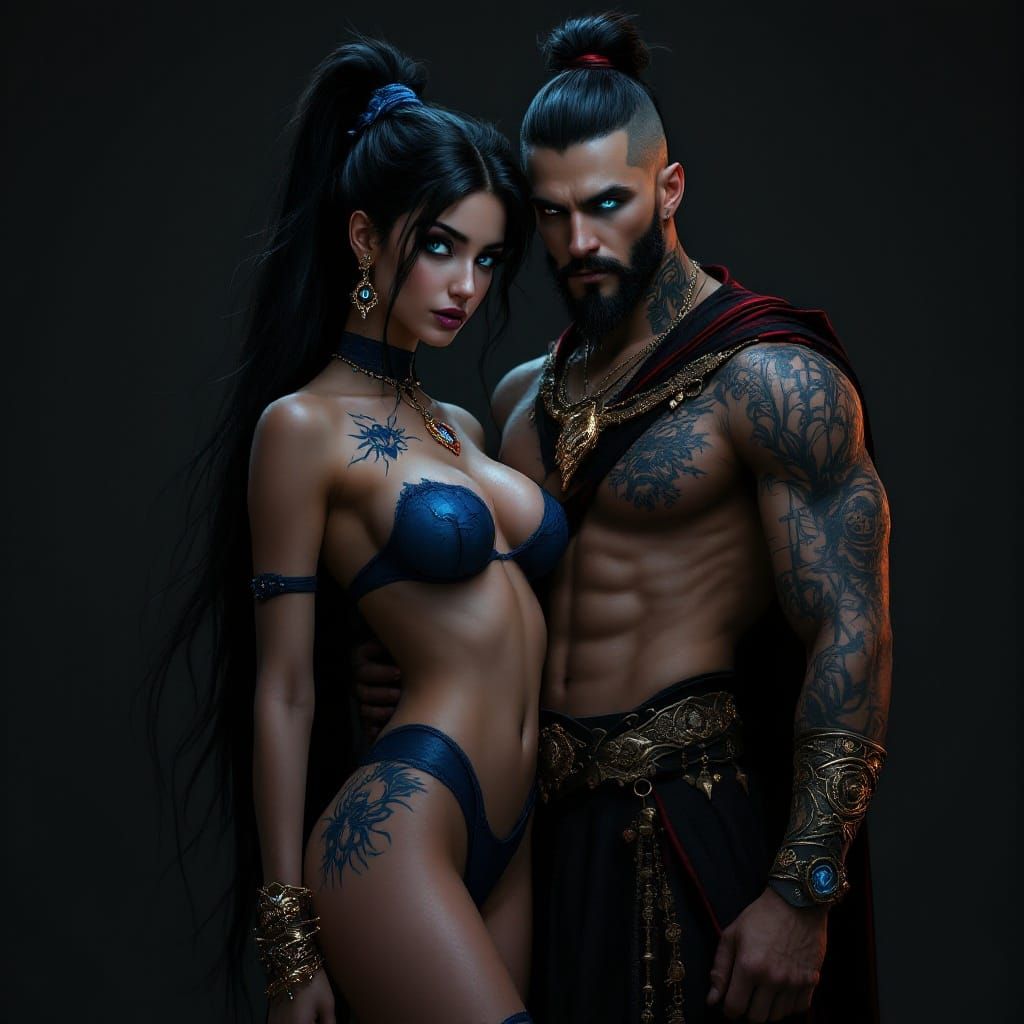 Ethereal Goth Princess Jasmine and Jafar in Mystic Desert Oa...