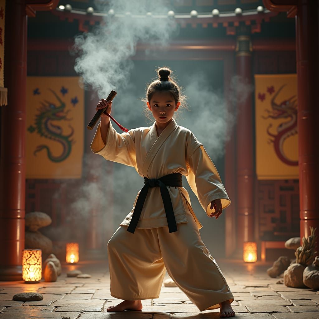 Martial Arts Disciple in Ancient Chinese Dojo