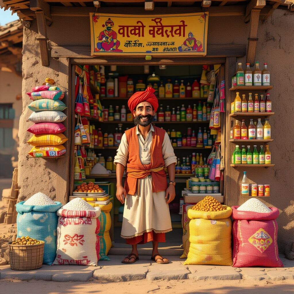 Smiling Indian Shopkeeper in Pixar-Style 3D Render