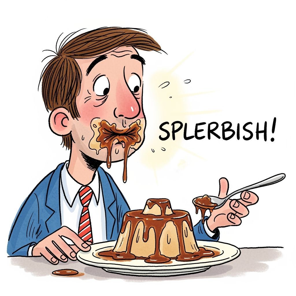Comical Sticky Pudding Mishap: Man Tries to Speak