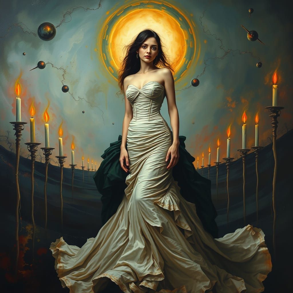 Surreal Bride Lost in a Haunting, Candlelit Dreamworld