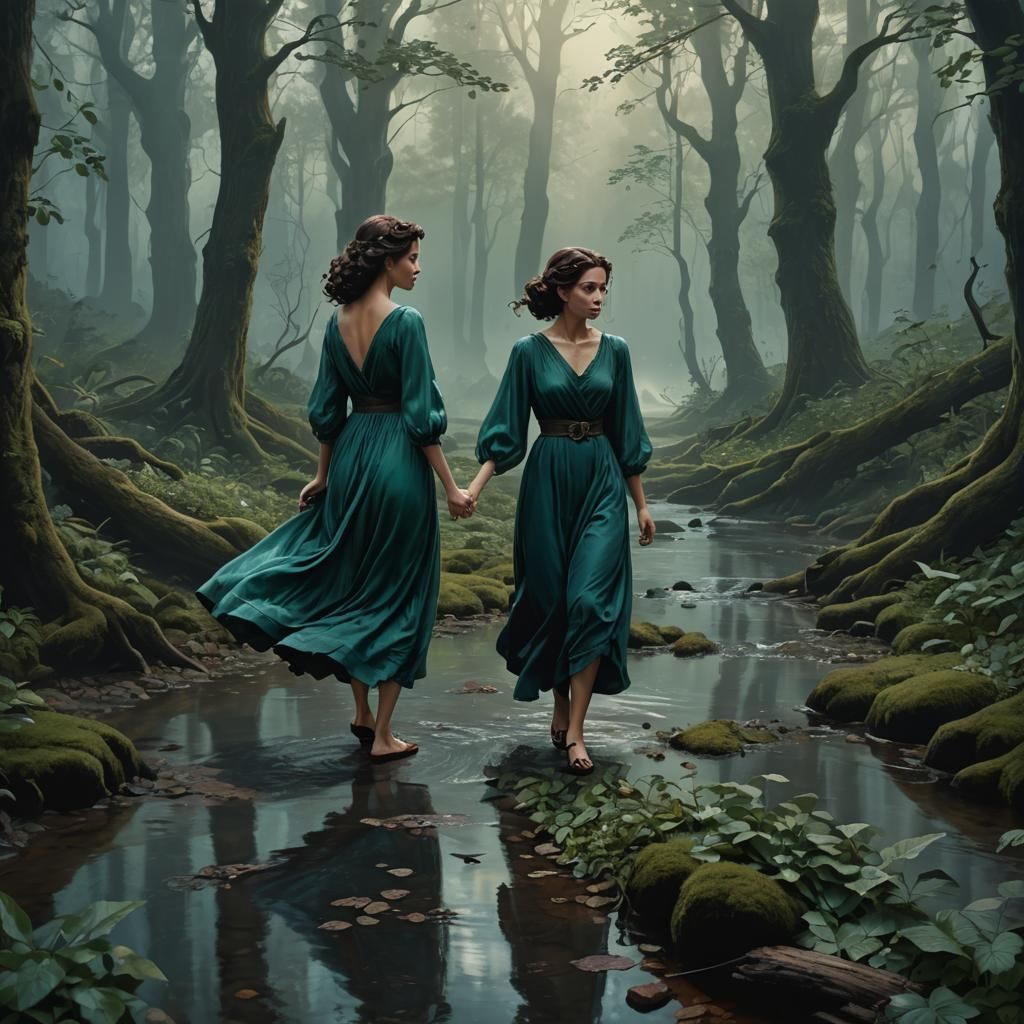 Woman in Forest: Detailed Matte Painting