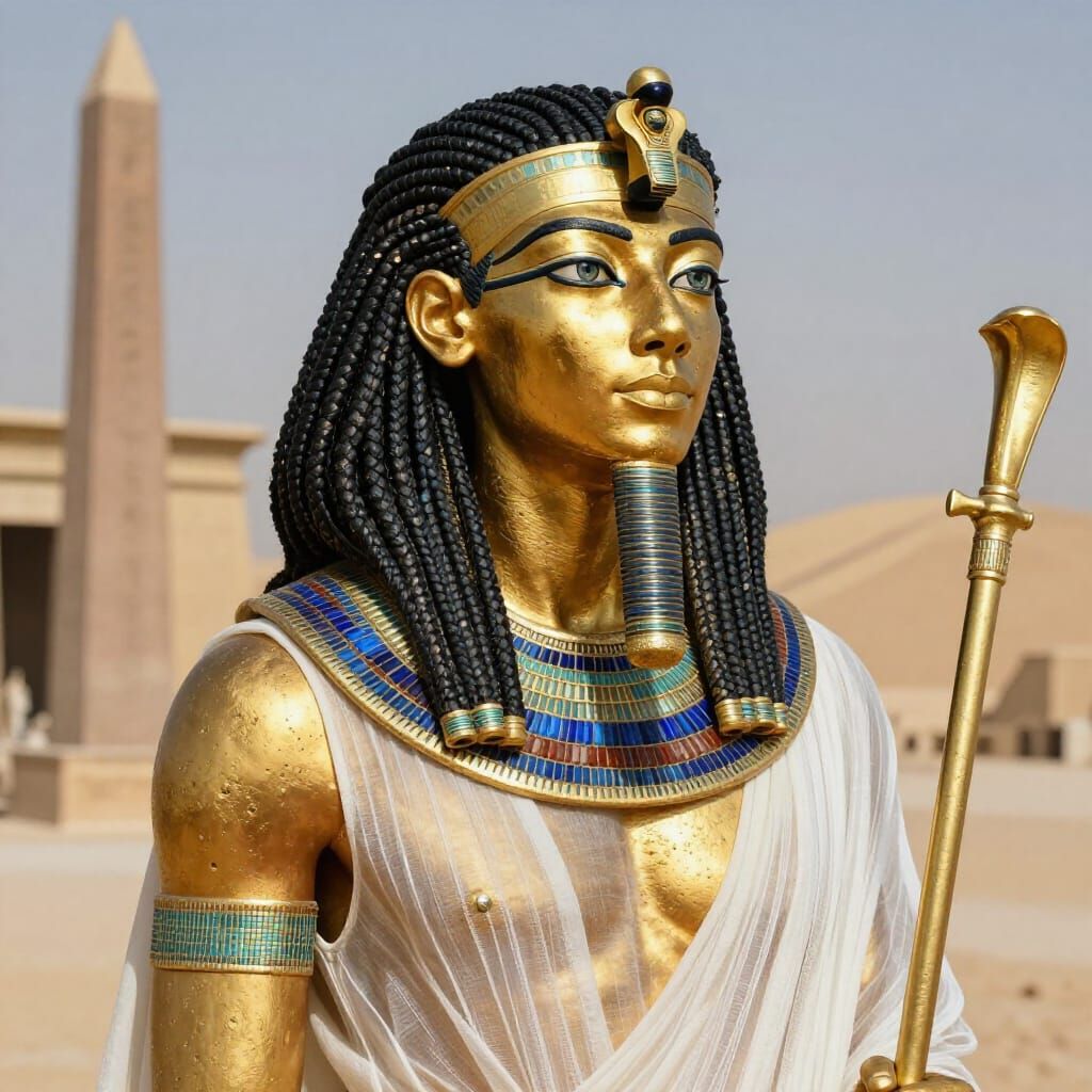 Photorealistic Golden Atum in Egyptian Royal Attire