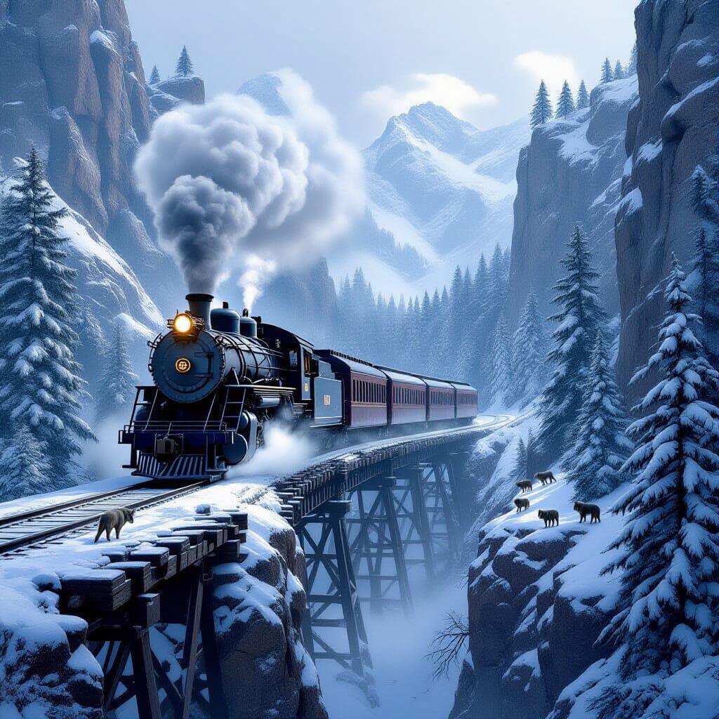 winter train in the woods