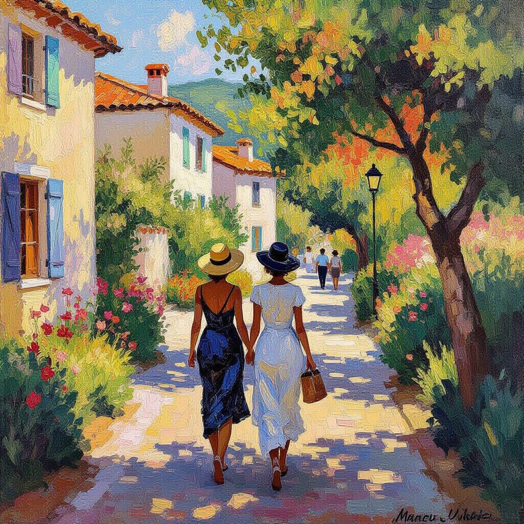 Vibrant Summer Stroll as Impasto Acrylic Painting