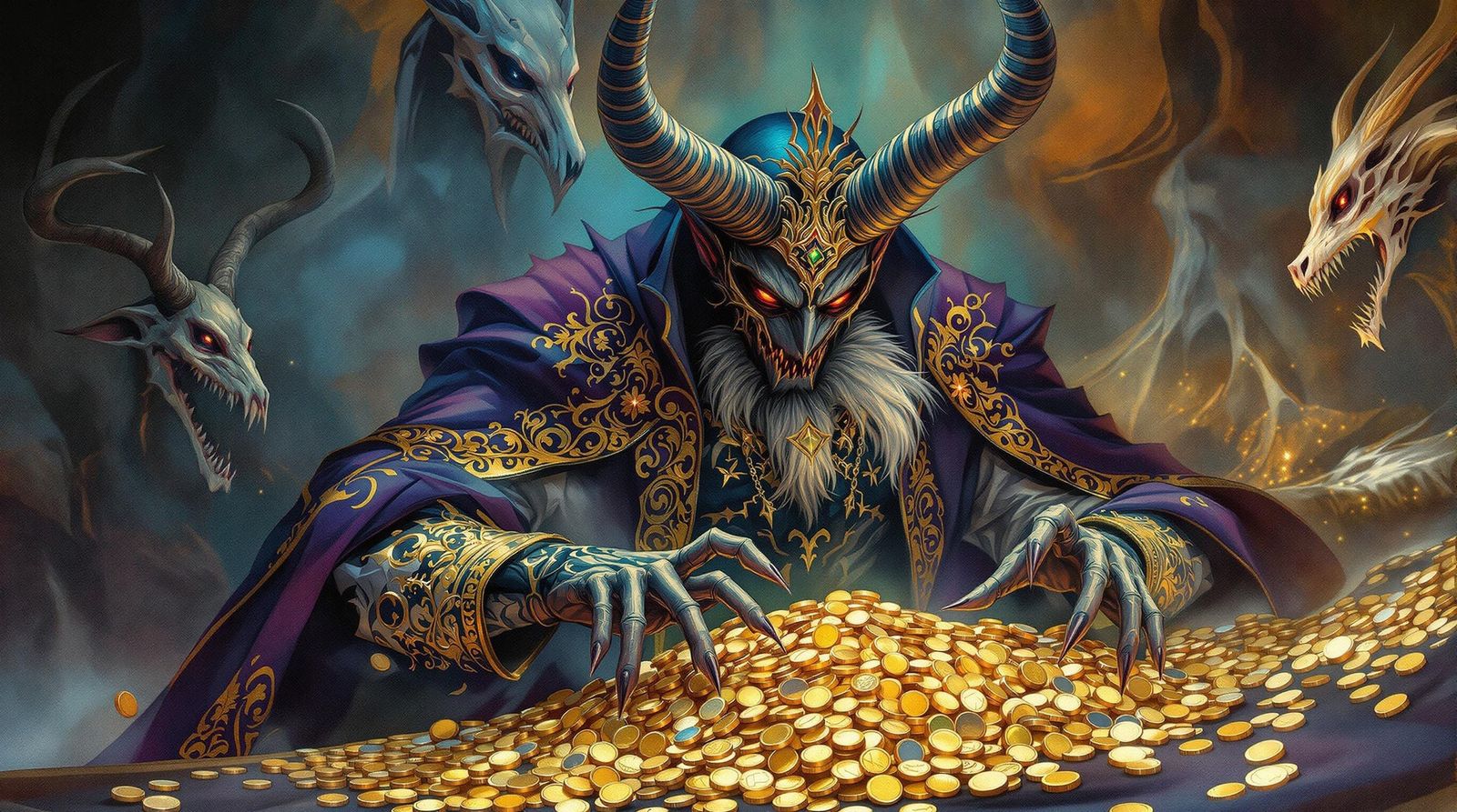 Elegant Ominous Devil Amidst Glowing Mists