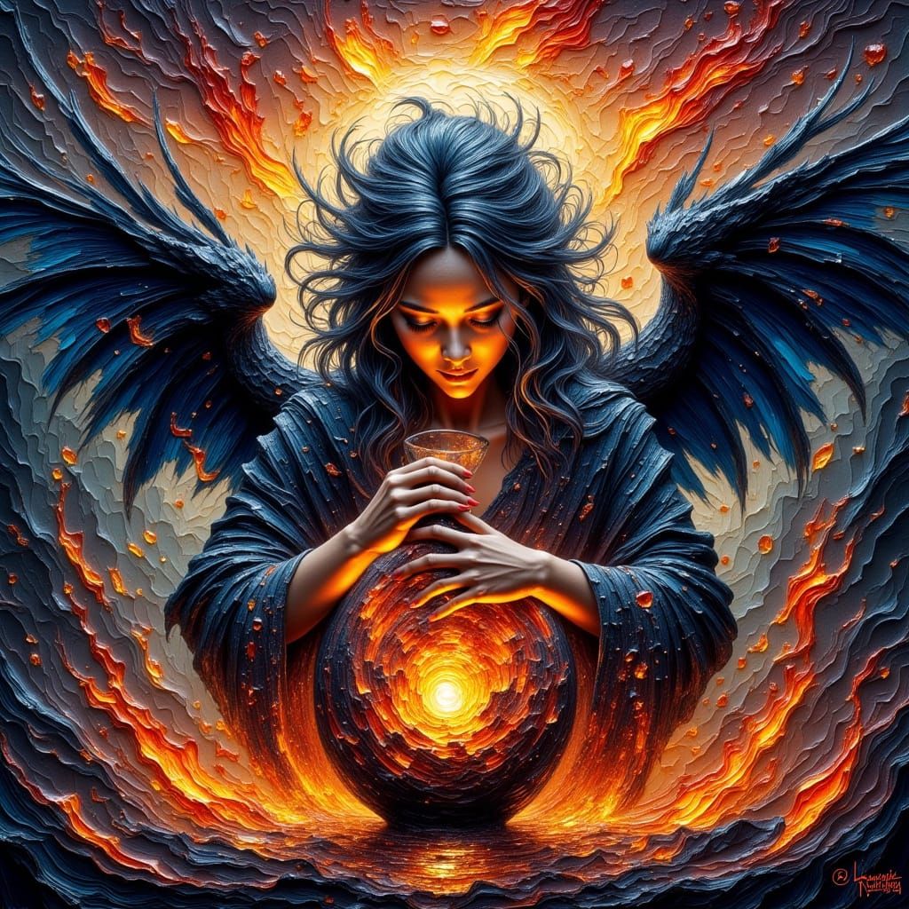 Dark Fire Mage Potion Brewed as Epic Oil Painting