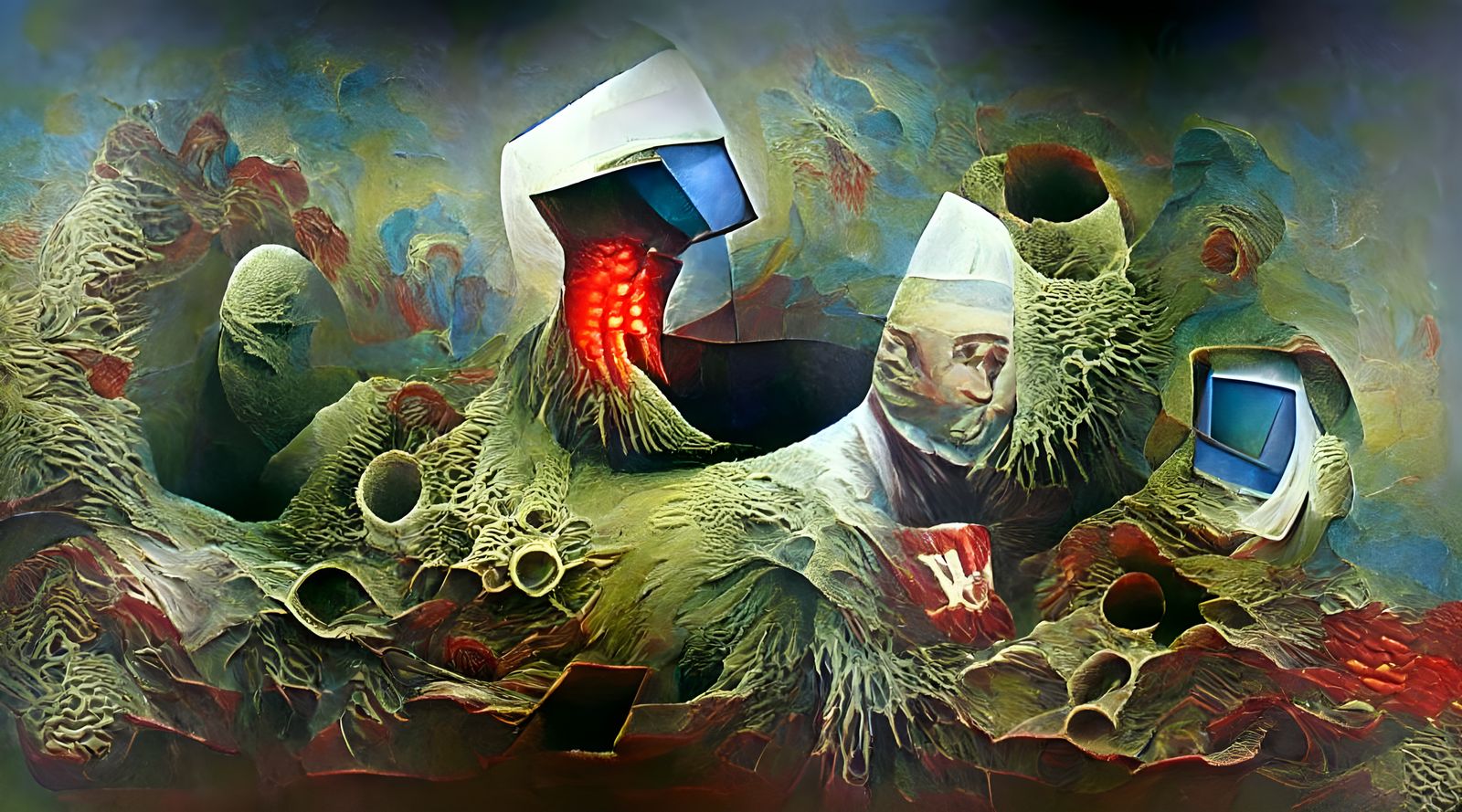 Virus Under Electron Microscope in Dark Surrealism