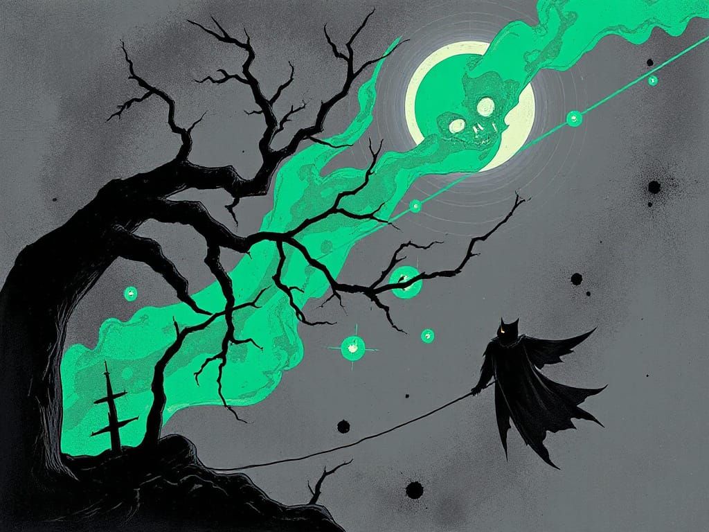 Ethereal Vampiric Landscape in Grey and Emerald