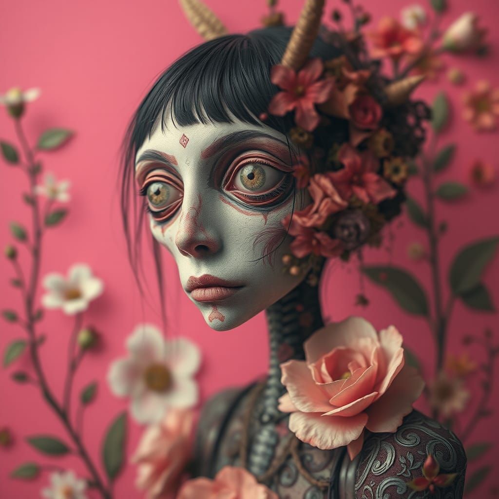 Surreal Floral Character with Elongated Features