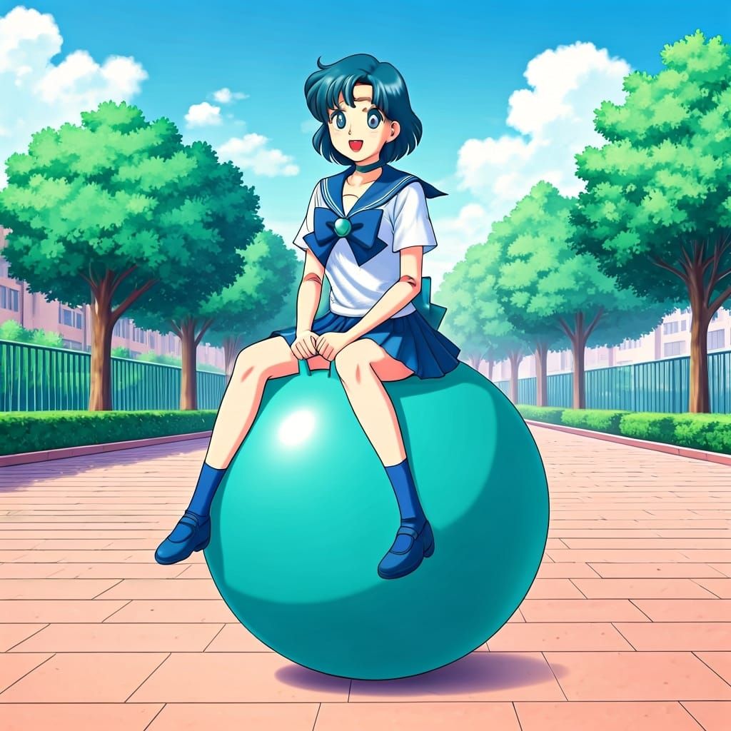 Sailor Mercury Bouncing on Teal Hopper Ball