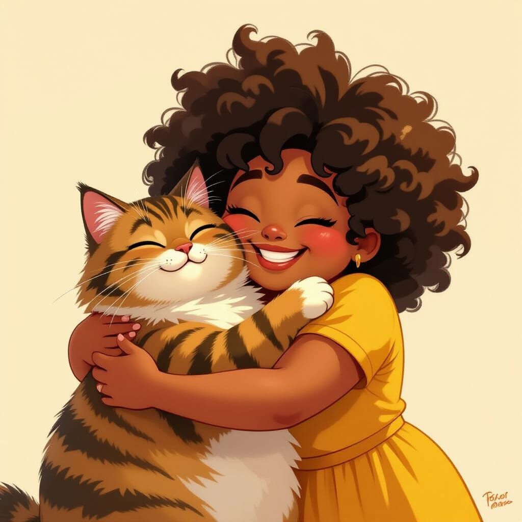 Girl Hugging Cat in Pixar Animation Style
