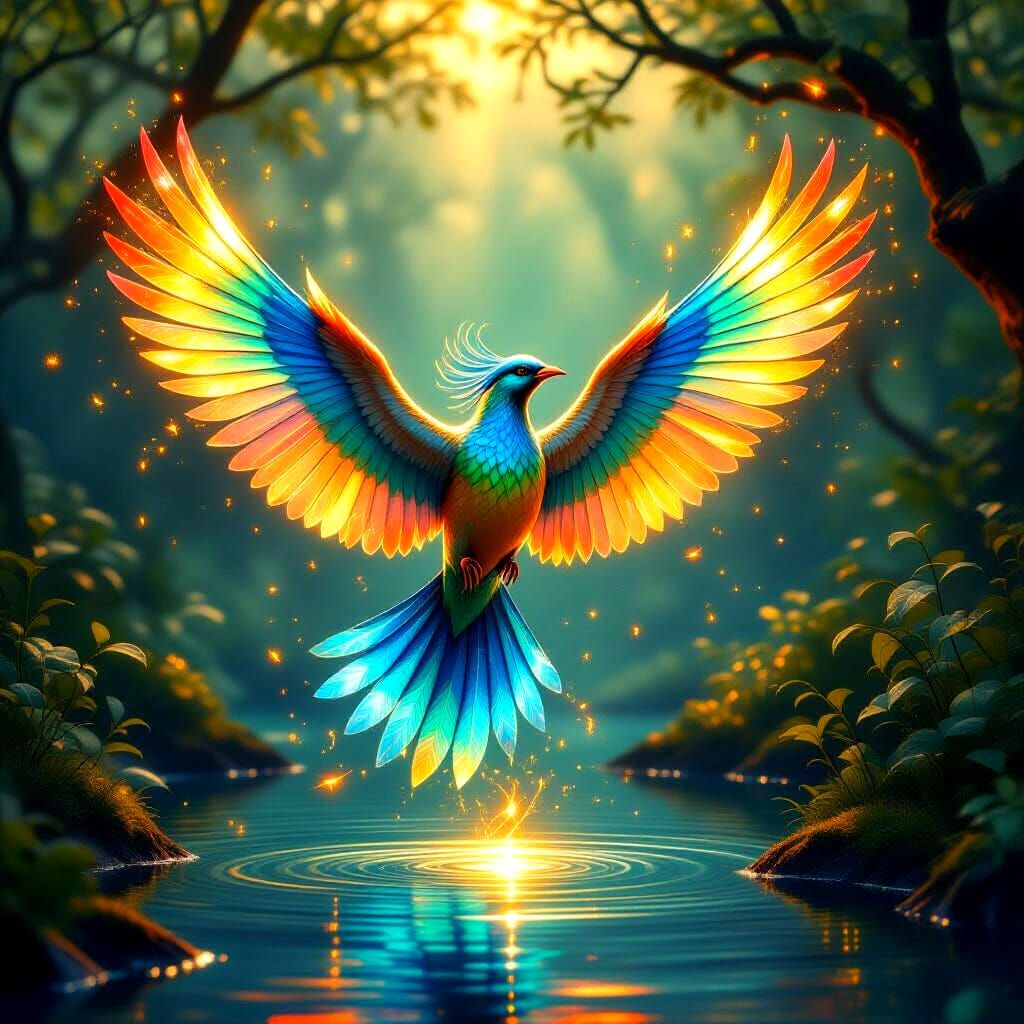 Radiant Sunwing Bird in Ethereal Grove