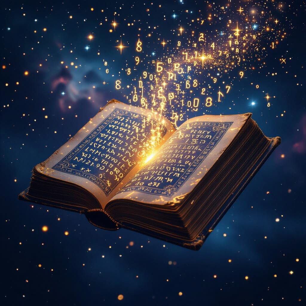 Ancient Book in Space with Celestial Pages