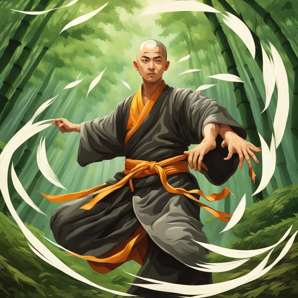 Dreamcore Shaolin Monk in Bamboo Forest