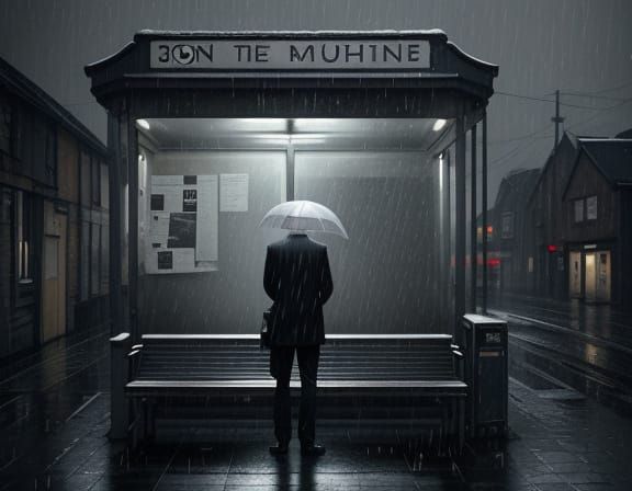 Lonely Figure Fades to Grey in Rainy English Summer