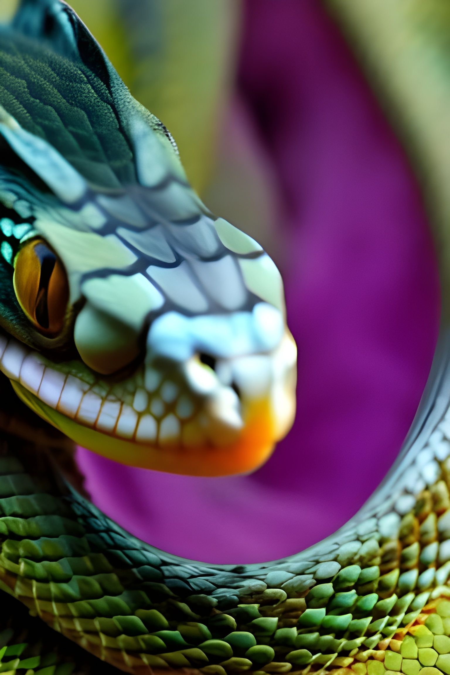 Detailed Portrait of Colorful Serpent in Nature
