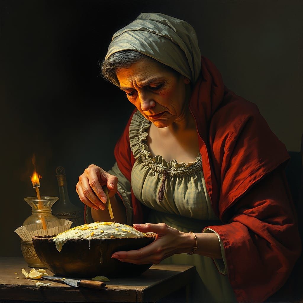 Sinister Granny Baking in Greek Mythology Style