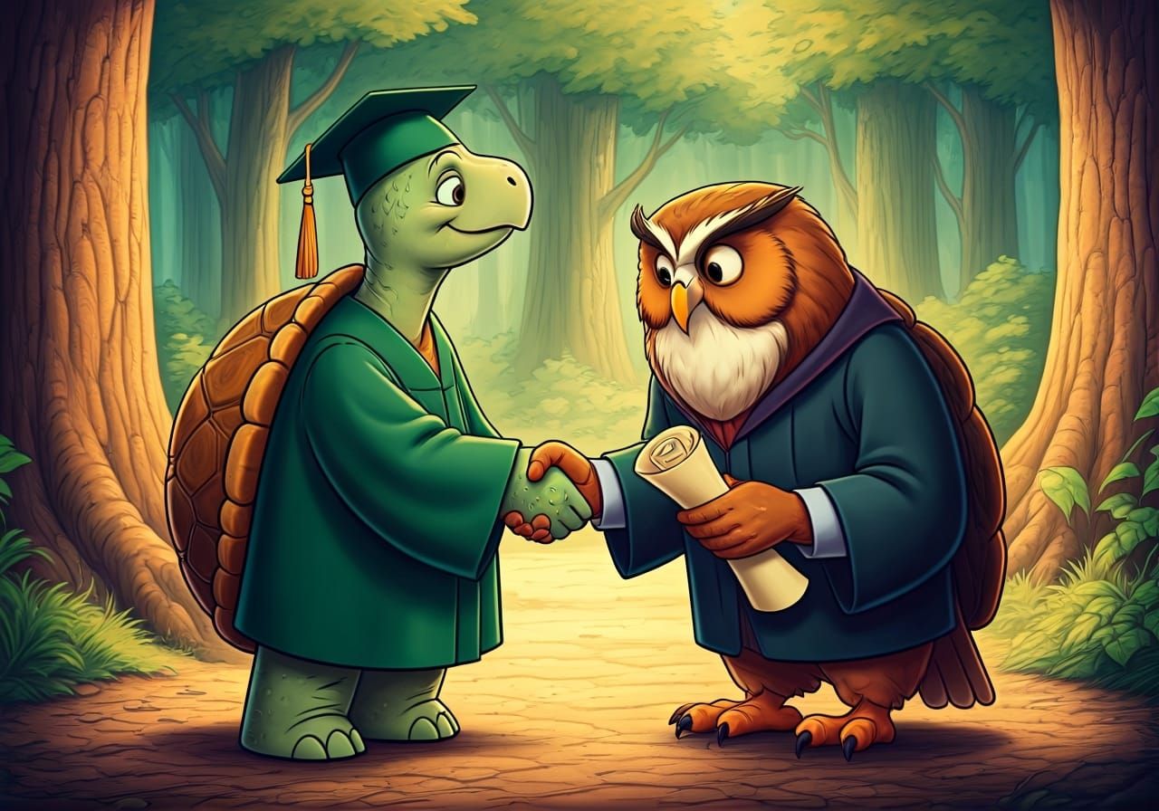 Franklin the Turtle Graduation in Cartoon Style