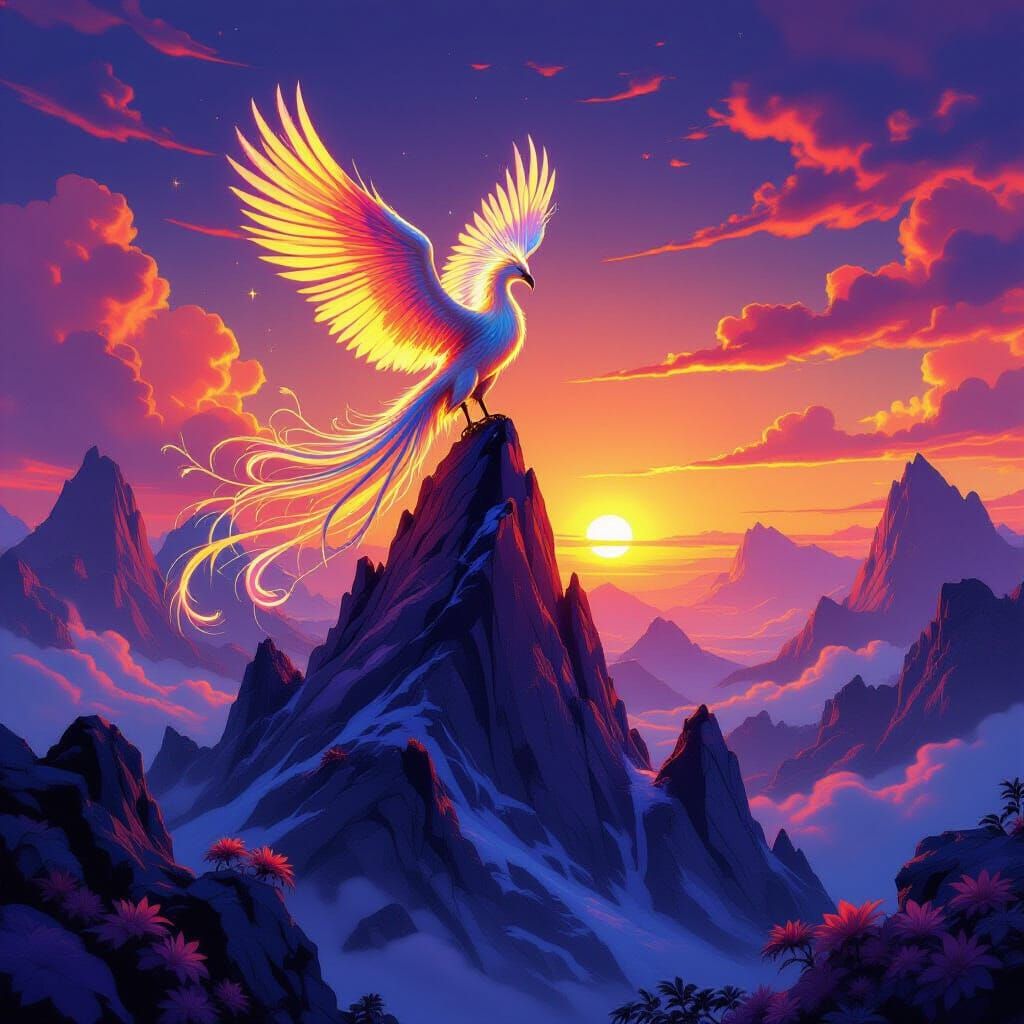 Majestic Phoenix on Crystal Peak at Dawn
