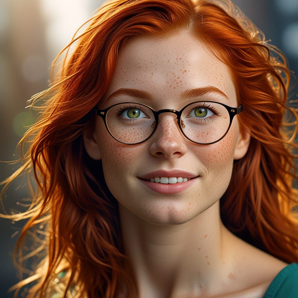 Hyperrealistic Redhead Portrait with Fluttering Hair