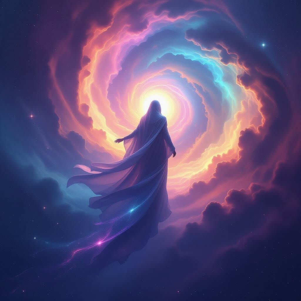 Celestial Being Descends from Cosmic Vortex in Digital Matte...