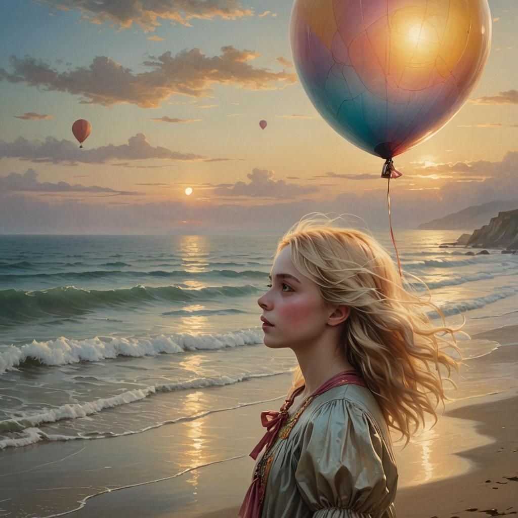 Blonde Girl with Beach Ball: Fantasy Art Portrait