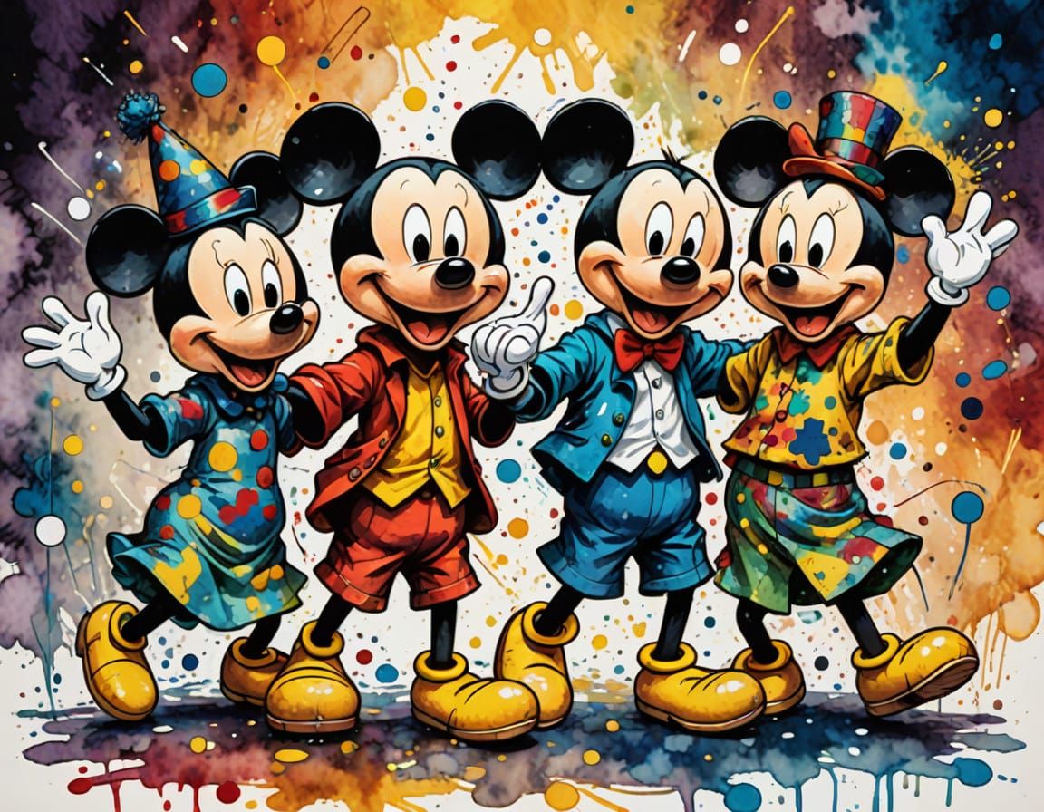 Vintage Cartoon Celebration in Muted Watercolor Style