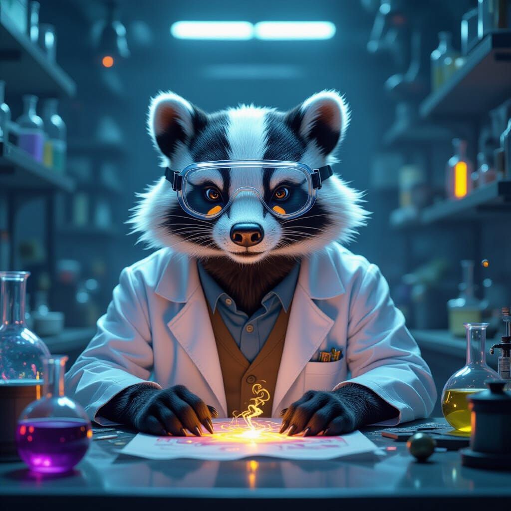 Badger Scientist in Fantasy Laboratory, Concept Art