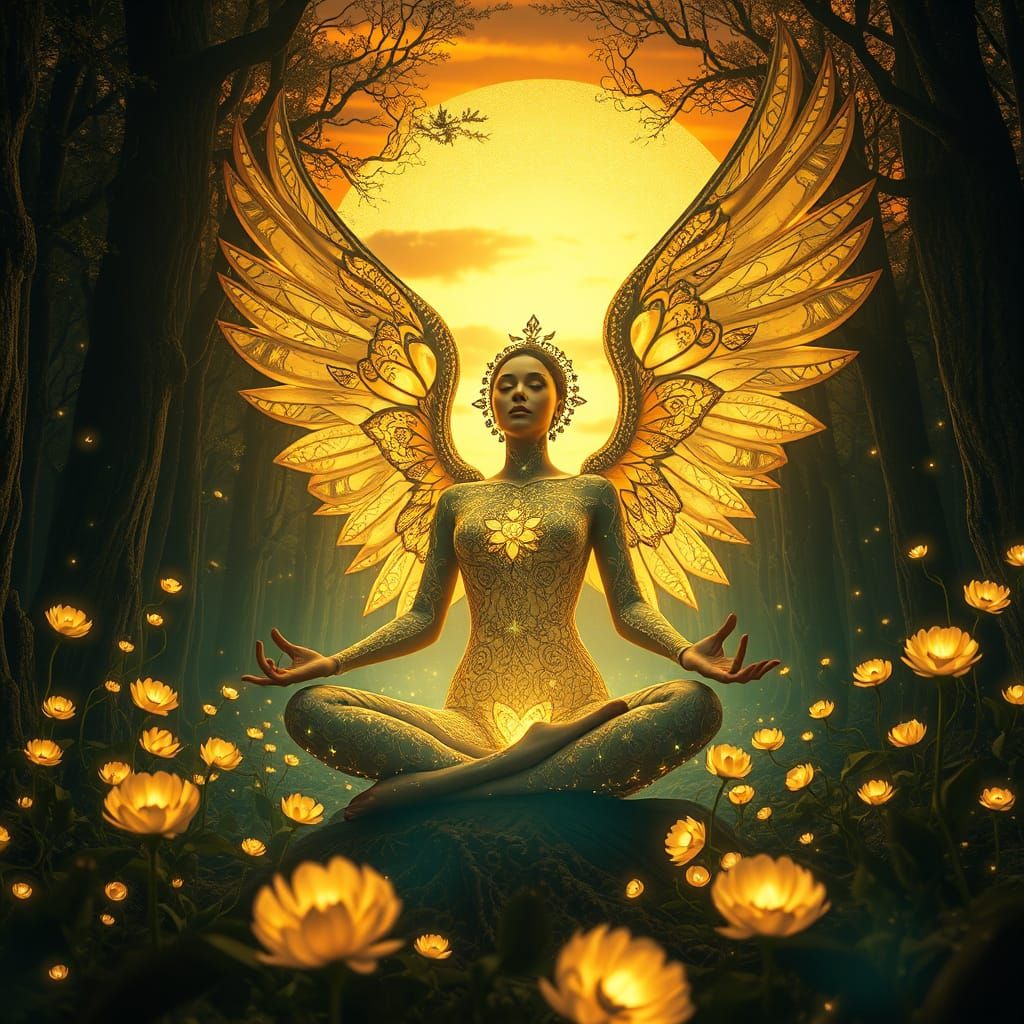 Women in Nature Rise with Swan Wings, Inspired by Klimt's Go...